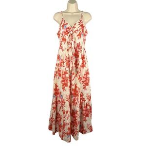 Grace Karin Sun Dress Womens Medium Tan Orange Floral Smocked Hand Pockets